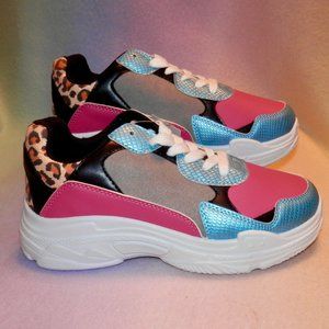 JUST BE * HOT PINK AND BLUE SNEAKER * ANIMAL PRINT HEEL * SIZE 6 OR 7 * NEW *